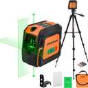 JORGENSEN Laser Level with Tripod & 2 Plumb Dots, 100 FT Self Leveling Point Cross Line Laser Leveler Tool, Wide Angle Green Laser Level for Picture Hanging, Indoor Project, Construction, Carry Bag