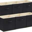 Lifewit Collapsible Fabric Storage Cubes Bins Set 13 Inch, Foldable Cubby Organizers Boxes, 6 Pack Organizing Baskets for Shelf, Closet, Utility Room, Storage Room Black