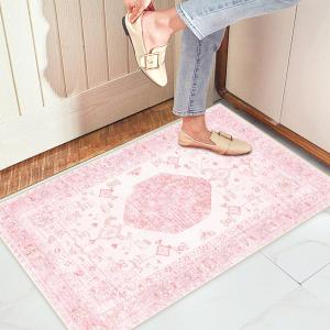 Washable Boho Entryway Rug 2' 3' Small Rug Pink White Colorful Color Door Mat Indoor Entrance Non-Slip Soft Oriental Vintage Carpet Kitchen Entryway Bedroom Corridors Indoor