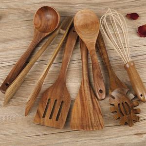 Wooden Utensil for Cooking, Wood Kitchen Utensils Cooking Set Teak Wood Spoons set for Cooking,Spatulas Non-Stick for Cookware Kitchen Spoon (7)