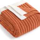 Snuggle Sac Ribbed Burnt Orange Fall Throw Blanket for Couch, Fuzzy Microfiber Knit Blankets for Couch, Sofa, Travel, Burnt Orange, 50x60 inches