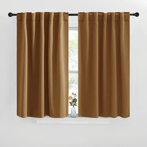 NICETOWN Blackout Curtain Panels for Living Room - (Gold Brown Color) 42x36 inch, 2 Panels Set, Room Darkening Blackout Drapes for Window