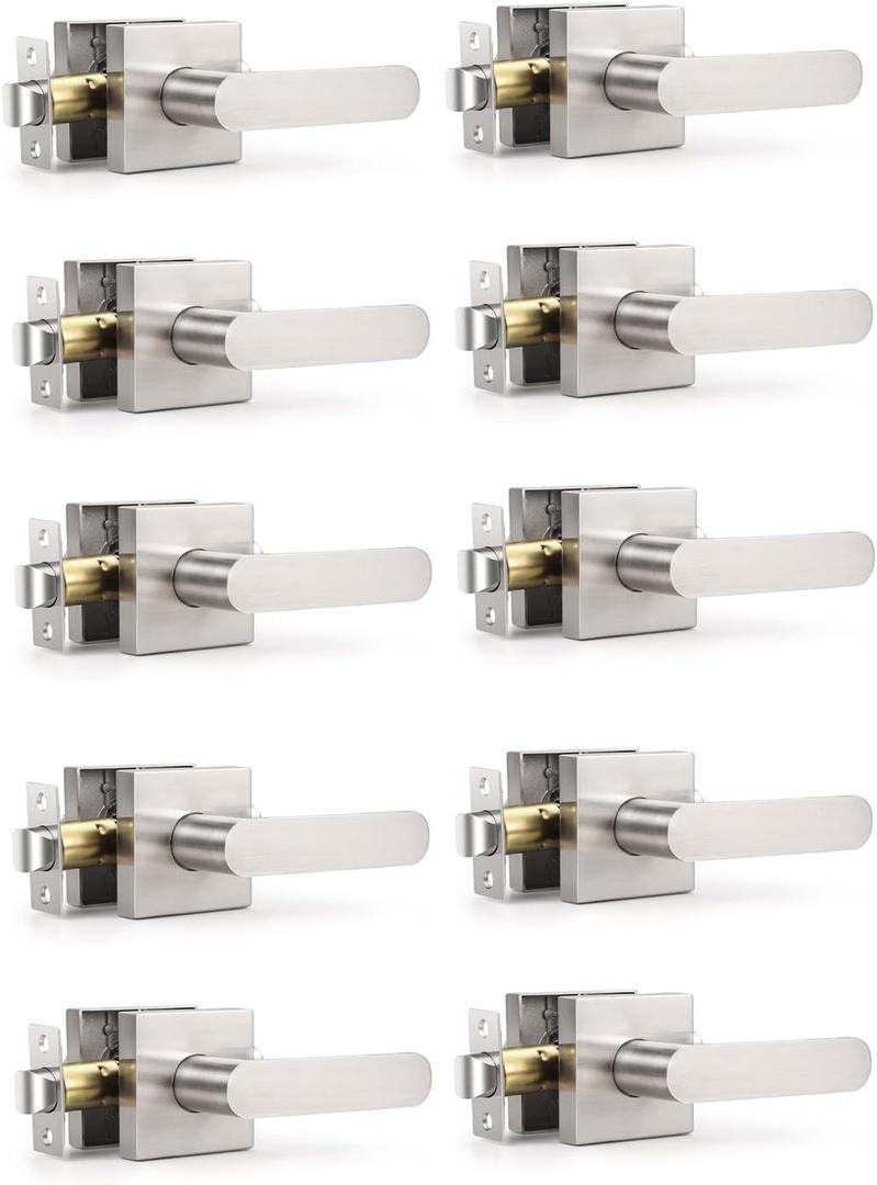 KNOBWELL 10 Pack Interior Door Handle,Satin Nickel Finish Door Levers, Passage Knob for Closet Hallway, Zinc Alloy Construction, 250,000-Cycle Durability