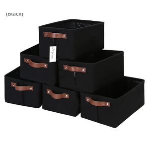 Hinwo 6-Pack Small Canvas Fabric Storage Baskets Set with Handles, Open Bins, Cube Organizer, Shelf Organizer Bins for Closet, 7.9L, 12 x 8 x 5 Inches (Black)