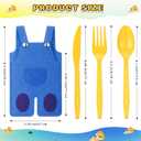 30 Sets Yellow Jeans Cartoon Themed Birthday Silverware Disposable Knife Fork Spoon with Blue Jeans Cutlery Bags for Birthday Party Favors Guests Table Decorations