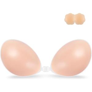 niidor Adhesive Bra Strapless Sticky Invisible Push up Silicone Bra for Backless Dress with Nipple Covers