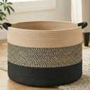 Artfeel 40L Large Cotton Rope Basket, Decorative Woven Blanket Storage for Living Room, Boho Toy Storage & Toy Box for Kids, Versatile Laundry Basket & Nursery Hamper for Blankets(BlackBrown)