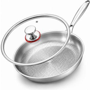 Titanium Hammered Pan Pro with Lid, PFAS/PFOA/PTFE-Free Non stick Titanium Frying Pan, Dishwasher & Oven Safe, Scratch Resistant, Even Heating Titanium skillet, Compatible With All Cooktops (10 inch)