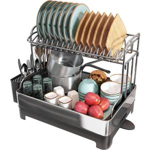 Large 304 Stainless Steel Dish Drainer Drying Rack with Drainboard, 18.1"W*13.4"D*16.5"H