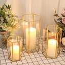 Glass Hurricane Candle Holder, Set of  3 Large Clear Hexagon Lanterns Pillar Candle Lantern with Gold Metal Frame Wedding Centerpiece Table Decor Home Decorations