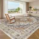 Madane Washable Rug 8x10 Area Rugs for Living Room, Ultra-Thin Non-Slip Backing Rug, Stain Resistant Vintage Large Area Rug for Bedroom (Turmeric/Grey, 8'x10')