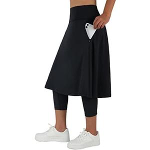 ANIVIVO Women Long Knee Length Skirt with Capris Leggings,Skirted Leggings with High Waisted Zipper Pockets, 5XL