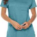 Newchoice Summer Blouses for Women Short Sleeve Tshirts Shirts Longline Tunics with Pockets (XL, Blue Green)