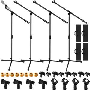 Relaxweex 4 Sets Mic Stand Adjustable Boom Arm Microphone Stand with Tripod Base Boom Microphone Stands Height Adjustable 32.7-90.5 Inch with Mic Clips 3/8"-5/8" Adapter for Singing Performance Stage