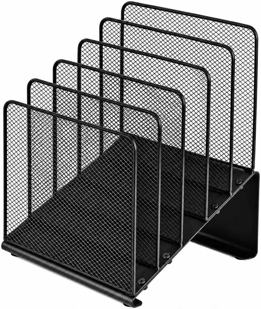 File Organizer for Desk, File Folder Organizer with 5-Section Vertical Rack, Suitable for Home Office Document Organization and Storage(Black)