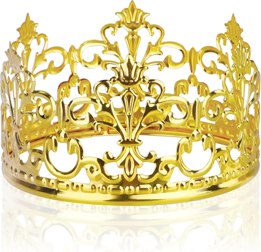 Crown Cake Topper, Vintage Gold Crown Flower Arrangements Bouquet, Cake Topper Tiara Princess Crown for Birthday Wedding Baby Shower Party Decor Boys and Girls