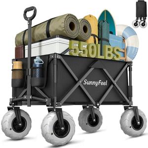 SUNNYFEEL 550LBS Beach Wagon with Big Wheels for Sand - 200L Heavy Duty
Beach Cart with 9" Balloon Wheels, Wagon Cart Foldable with Adjustable Handle & All-Terrain Tires for Camping, Garden