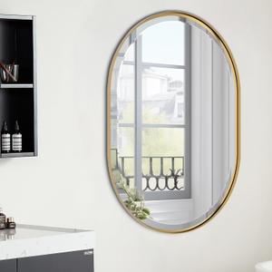 POZINO Gold Oval Mirror, Brass Beveled Mirror, 24"x36" Premium Stainless Steel Frame Mirrors, Vanity Wall Mirrors for Bathroom Bedroom Living Room, Hangs Horizontal Or Vertical (24"Lx36"W)