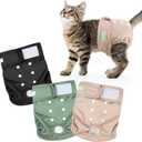 Wegreeco Cat Diapers, Cat Diapers for Male Female Cats Spraying Incontinence, Reusable Adjustable Highly Absorbent (3 Pack, Medium) (Green, Gold, Black)