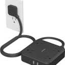 Surge Protector Flat Extension Cord 5FT, TESSAN Flat Plug Power Strip with 4 Outlets 3 USB C Ports (1 USB C), 900 Joules Protection, Multiple Wall Outlet Extender Suitable for Home Office Dorm, Black