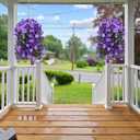 Sggvecsy Artificial Fake Hanging Flowers Plants Outdoor Outside Spring Summer Decoration 2PCS Faux Silk UV Resistant Morning Glory Trailing Vines for Home Porch Patio Balcony (Purple & Light Purple)