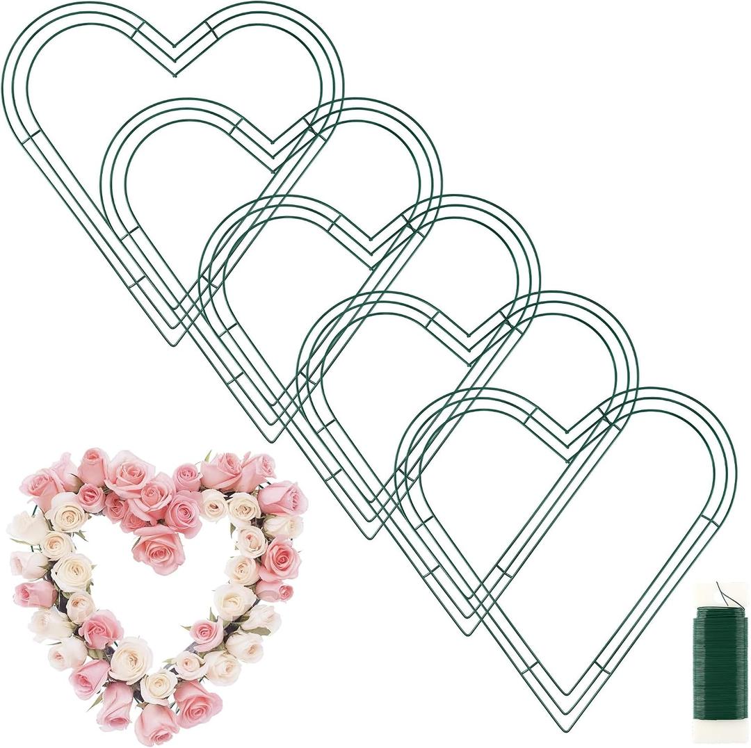 Fovths 6 Pack Heart Wreath Frame 16 Inch Dark Green Heart Shaped Metal Wreath Garland Wire Flower Wreaths for Valentine's Day, DIY Crafts, Wedding Party, Home Ceremony Decoration