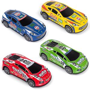 7 Inch Friction Powered Car Toys Set 4 Pack Push and Go Pull Back Race Trucks Toy Cars for Toddlers 3 4 5 6 Year Old Boys Girls Kids Birthday Gifts