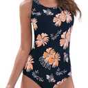 American Trends One Piece Swimsuit Women Criss Cross Back Color Block Print Bathing Suits Athletic Modest Swimwear (2-4, F Orange Flower)