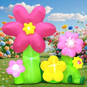 KOOY 6FT Spring Easter Inflatable Flowers Outdoor Decoration Multi-Colored Blow up Flowers Decorations, Built-in LED Lights for Spring Summer Easter Outdoor Garden Lawn Yard Party