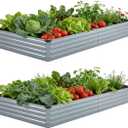 Foxlang 8x4x1ft(2 PCS) Galvanized Raised Garden Bed, Outdoor Planter Box Metal Patio Kit Planting Bed for Vegetables, Flowers, Herb, Gray