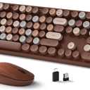 Wireless Keyboard and Mouse, Full-Size Retro Typewriter Keyboard with Round Keycaps, 2.4GHz for Windows, Mac, Laptop, PC, Desktop (Coffee Colorful)