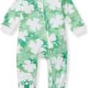 Burt's Bees Baby Boys Sleep and Play PJs, 100% Organic Cotton One-Piece Zip Front Romper Jumpsuit Pajamas (3-6 Months)