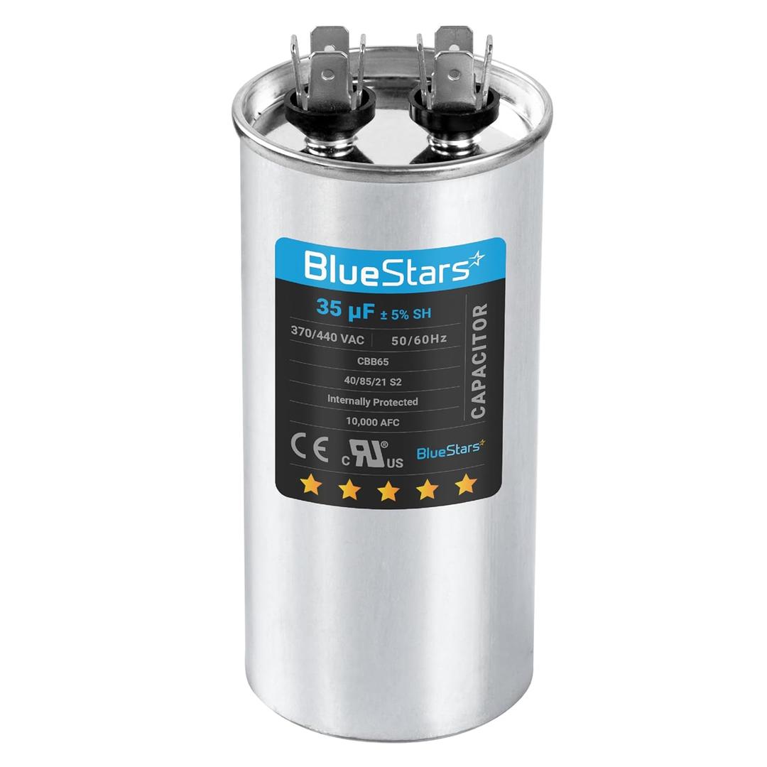 [UL Certified] BlueStars 35 uF MFD  5% 370-440 VAC Volt Multi-Purpose Motor Run Round Capacitor - Compatible for AC Motor Run or Fan Start or Condenser Straight