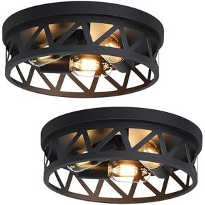 DPXEKQ 13 inch Black Flush Mount Ceiling Lights, 3-Light Fixtures for Hallway, Kitchen, Farmhouse - 2 Pack