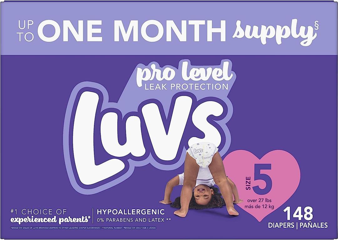 Diapers Size 5 (over 27 lbs), 148 Count - Luvs Pro Level Leak Potection