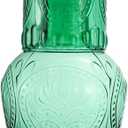 Retro Relief Glass Bedside Night Water Carafe with Tumbler Glass, Pitcher And Cup Night Set-Green