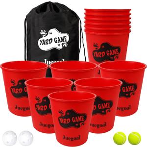 Juegoal Outdoor Giant Yard Pong Game Set Outdoor Toss Game Throwing Game for Beach, Camping, Lawn and Backyard (Red)