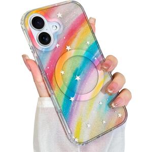 Cute Case for iPhone 17 Case for Women Girls [Compatible with Magsafe] Aesthetic Girly Trendy Glitter Sparkly Bling Magnetic Protective Phone Cover, Rainbow (iPhone 17 (6.3 inch)