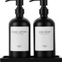 2 Packs Glass Soap Dispenser Set for Kitchen, Hand and Dish Soap Dispenser with Stainless Steel Pump & Resin Tray, Rental-Modern Refillable Countertop Soap Dispenser for Kitchen Hotels,Matte Black