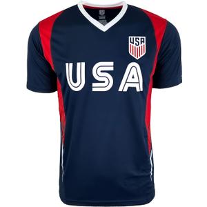 Icon Sports Official Licensed US Soccer USMNT Youth Kids Game Day Shirts Athletic Active Training Game Tee Top (Large, Navy | 55pf)