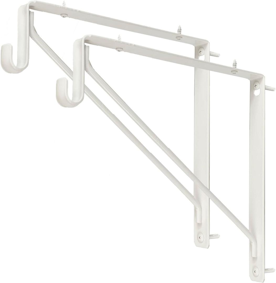Welded HEAVY DUTY Oval Closet Rod & Shelf Support Bracket | Gloss White | 2 Pack (Fixed Wall Bracket)