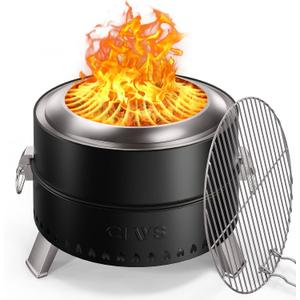 Ciays Smokeless Firepit, 21 Inch Fire Pit for Camping with Patented Technology, Portable Fire Pit for Outside with Steel Grill Rack, Fire Poker, and Bag, Easy Setup and Storage, Wood Burning (Black)
