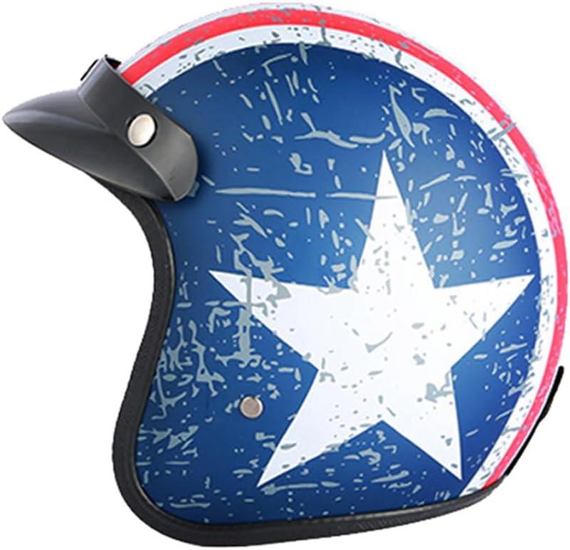 GJH 3/ 4 Open Face Motorcycle Helmet Vintage Retro Style with Visor Men & Women Bobber Scooter ATV Cruiser DOT Approved Bold Star-Spangled Design-181-XL