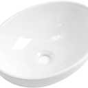 Bathroom Vessel Sink Bowl 16"x13" Ceramic Above Counter Vanity Sink | 16 Inch White Porcelain Egg Shape Countertop Oval Bathroom Sink Only