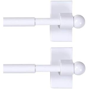 H.VERSAILTEX 2 PACK Magnetic Curtain Rods for Metal Doors Top and Bottom Multi-Use Adjustable Appliances for Iron and Steel Place, Petite Ball Ends, 9 to 16 Inch, 1/ 2 Inch Diameter, White