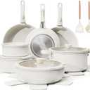 Bazova 22-Piece Pots and Pans Set Non Stick with Removable Handles, Ceramic Cookware Set, Large-Capacity & Non Toxic, Induction & RV Compatible, Dishwasher Safe, PFAS/PTFE/PFOA Free, White