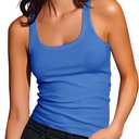 Artfish Women's Sleeveless Cotton Fitted Tank Top Form Fitting Scoop Neck Ribbed Knit Basic Cami Shirts (Medium, Royal Blue)