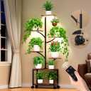 Plant Stand Indoor with Grow Lights & Wheels, 60" Tall 7-Tiered Mobile Corner Plant Shelf for Indoor Plants, Metal Tree-Shaped Plant Rack for Living Room, Patio, Balcony, Black (Rustic Brown+black)