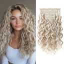 Reecho Curly Hair Synthetic Hair Bundles Middle Part Lace With Closure Weave Fake Hair Extensions, 4 pcs