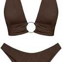 ZAFUL O Ring Halter Bikini Sets for Women High Cut Swimsuits Trendy 2 Piece Bathing Suits, XL